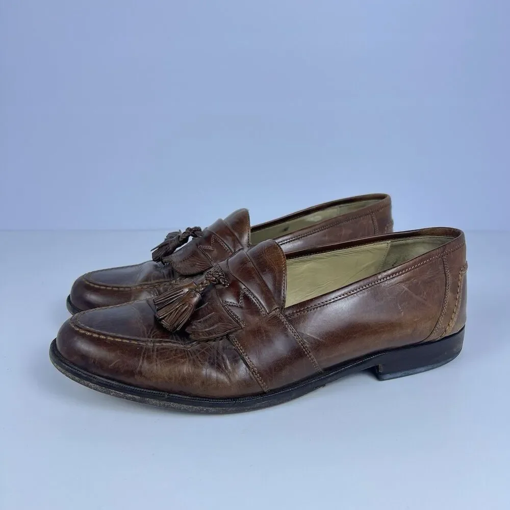 Johnston & Murphy Men's Tassel Loafers Shoes Brown Leather Dress Shoes Size 10.5